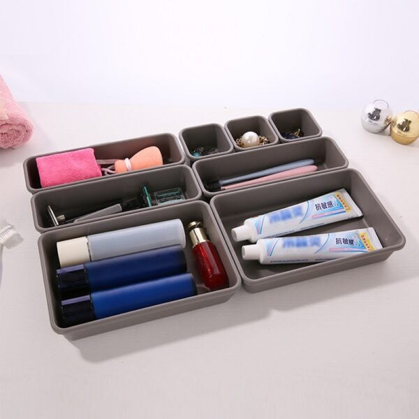 Set 8 cutii depozitare, pentru sertar, cosmetice, ustensile bucatarie, textile, plastic, gri, Flippy, 23.5 x 16 cm-3