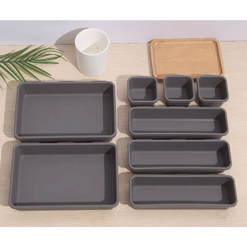 Set 8 cutii depozitare, pentru sertar, cosmetice, ustensile bucatarie, textile, plastic, gri, Flippy, 23.5 x 16 cm-4