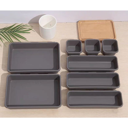 Set 8 cutii depozitare, pentru sertar, cosmetice, ustensile bucatarie, textile, plastic, gri, Flippy, 23.5 x 16 cm-4