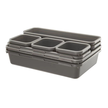 Set 8 cutii depozitare, pentru sertar, cosmetice, ustensile bucatarie, textile, plastic, gri, Flippy, 23.5 x 16 cm-5