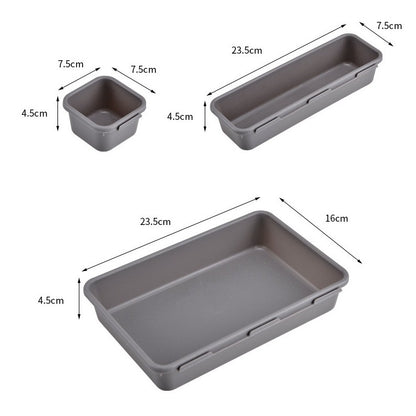 Set 8 cutii depozitare, pentru sertar, cosmetice, ustensile bucatarie, textile, plastic, gri, Flippy, 23.5 x 16 cm-6