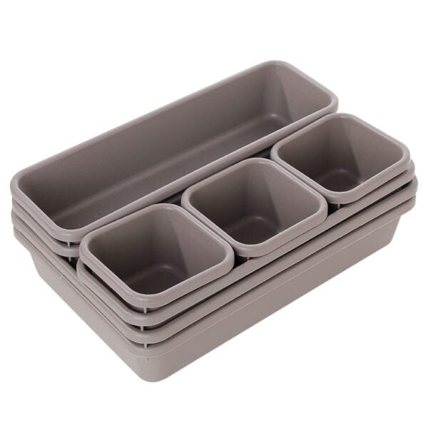 Set 8 cutii depozitare, pentru sertar, cosmetice, ustensile bucatarie, textile, plastic, gri, Flippy, 23.5 x 16 cm-7