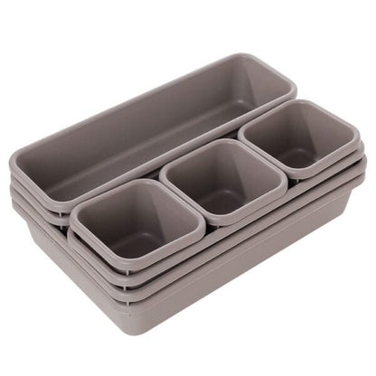 Set 8 cutii depozitare, pentru sertar, cosmetice, ustensile bucatarie, textile, plastic, gri, Flippy, 23.5 x 16 cm-7