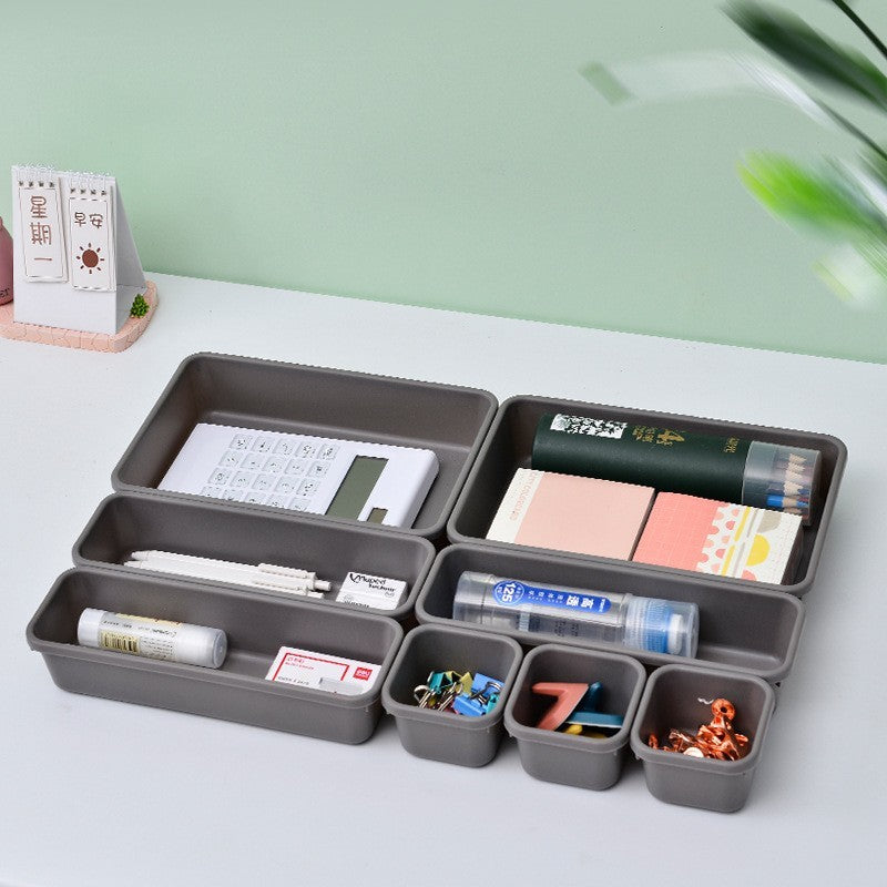 Set 8 cutii depozitare, pentru sertar, cosmetice, ustensile bucatarie, textile, plastic, gri, Flippy, 23.5 x 16 cm-0