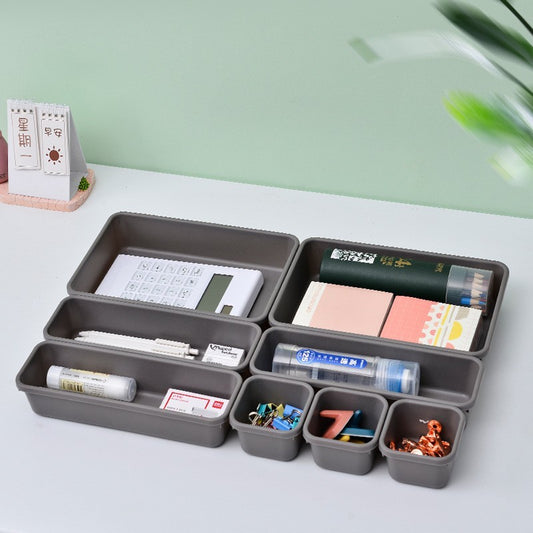 Set 8 cutii depozitare, pentru sertar, cosmetice, ustensile bucatarie, textile, plastic, gri, Flippy, 23.5 x 16 cm-0