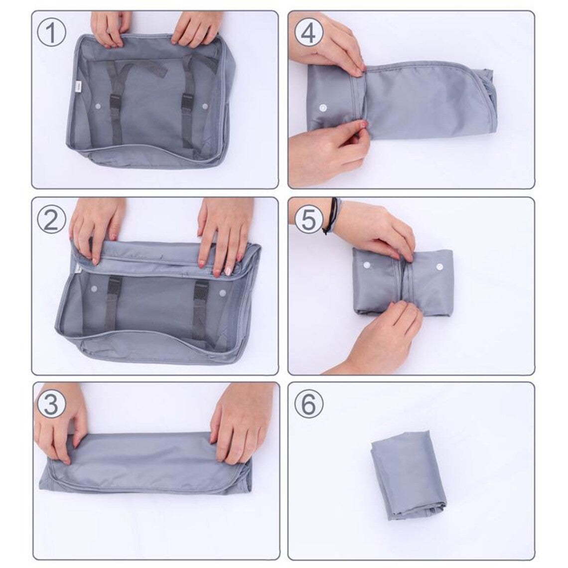 Set 8 huse organizare bagaj Flippy, material poliester, impermeabil, cu fermoar, pentru calatorii sau dulap, sac pentru pantofi inclus, pliabil, gri-4