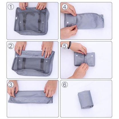 Set 8 huse organizare bagaj Flippy, material poliester, impermeabil, cu fermoar, pentru calatorii sau dulap, sac pentru pantofi inclus, pliabil, gri-4