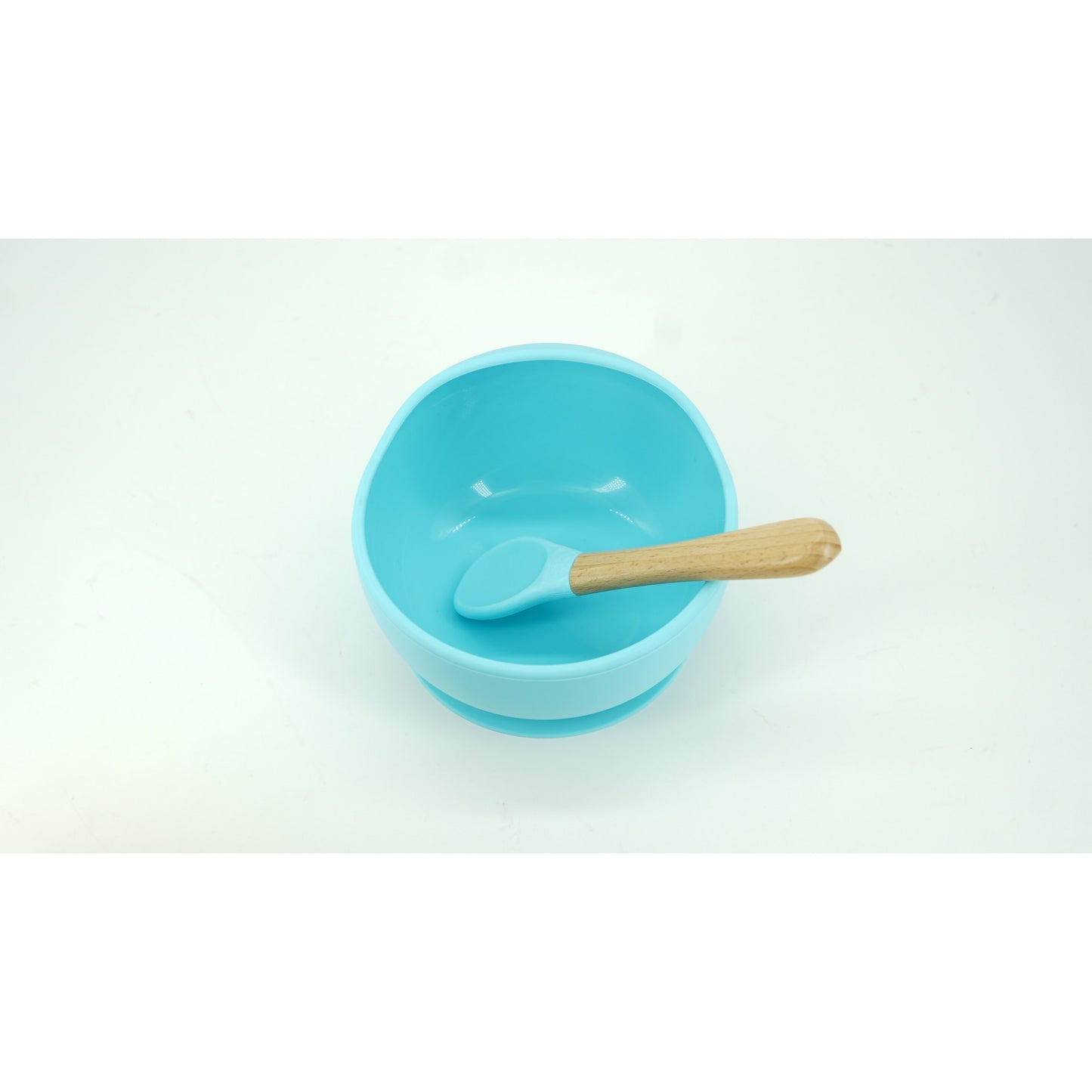 Set 8 piese diversificare bebelusi si copii din silicon Flippy, baveta, farfurie compartimentata cu ventuza, bol cu ventuza, tacamuri din lemn si silicon, cana pentru gustari, fara alergeni, albastru-1