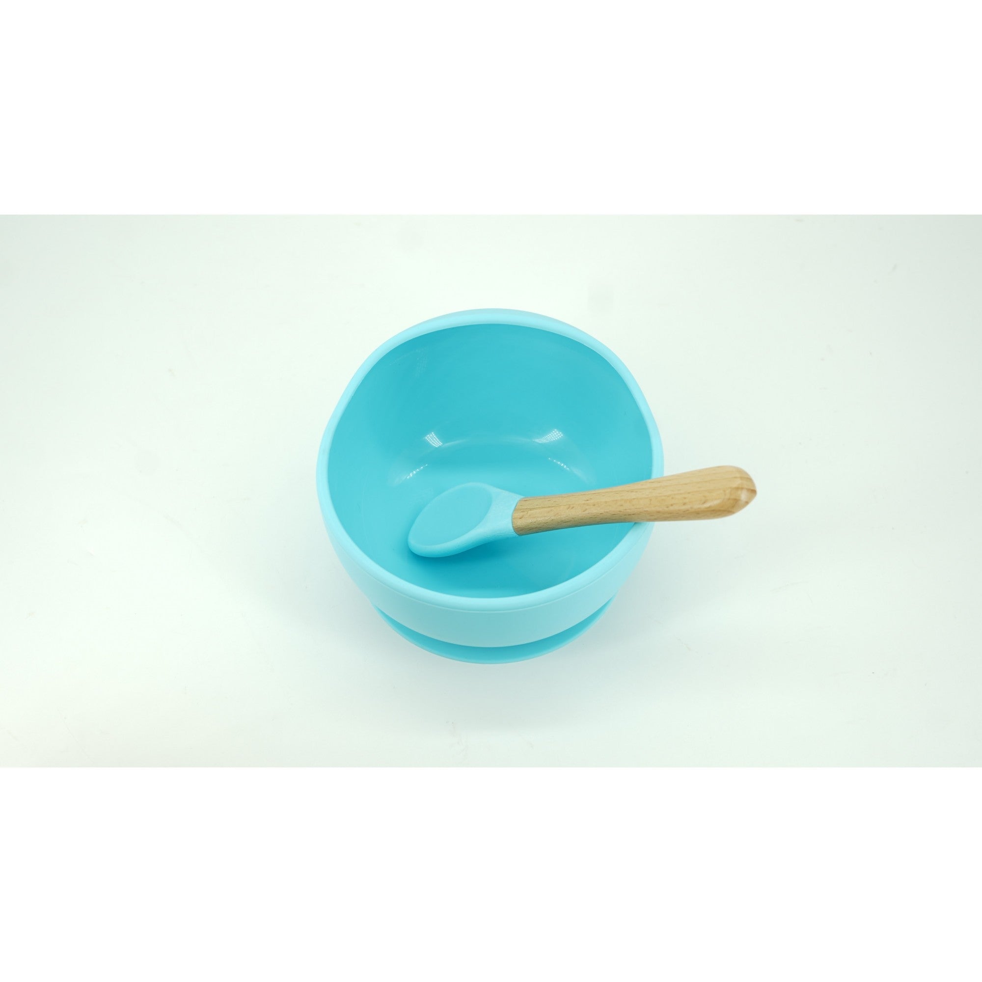 Set 8 piese diversificare bebelusi si copii din silicon Flippy, baveta, farfurie compartimentata cu ventuza, bol cu ventuza, tacamuri din lemn si silicon, cana pentru gustari, fara alergeni, albastru-1