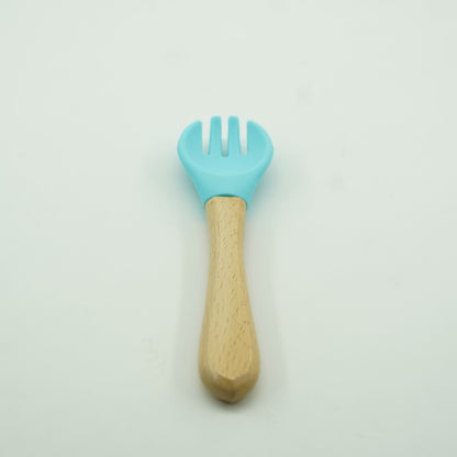 Set 8 piese diversificare bebelusi si copii din silicon Flippy, baveta, farfurie compartimentata cu ventuza, bol cu ventuza, tacamuri din lemn si silicon, cana pentru gustari, fara alergeni, albastru-4