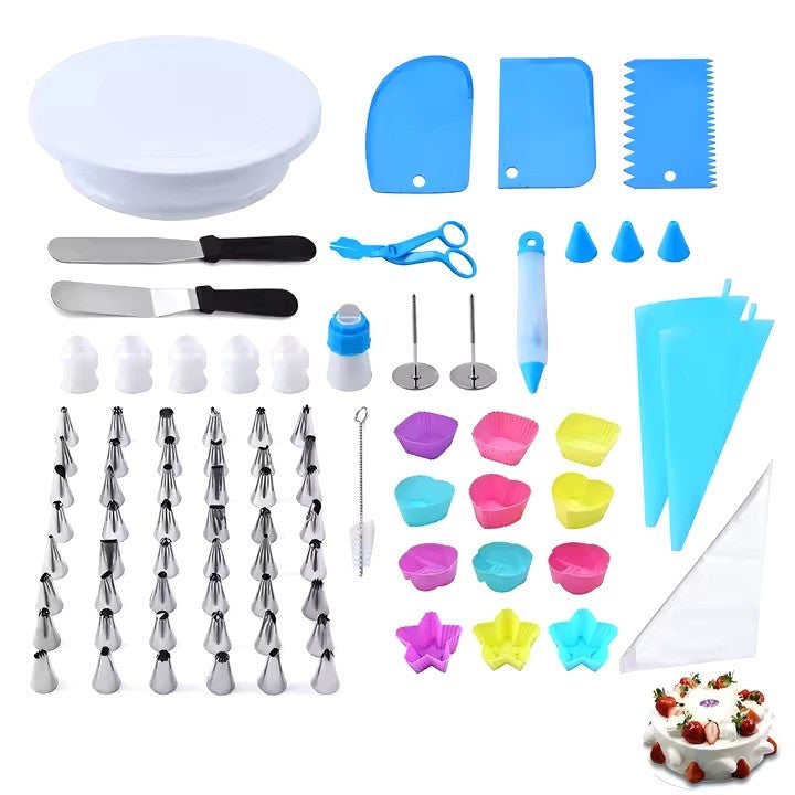 Set 80 Piese Ustensile pentru Ornare Prajituri, Flippy, din Plastic si Otel Inoxidabil, Forme Briose, Multicolor-3