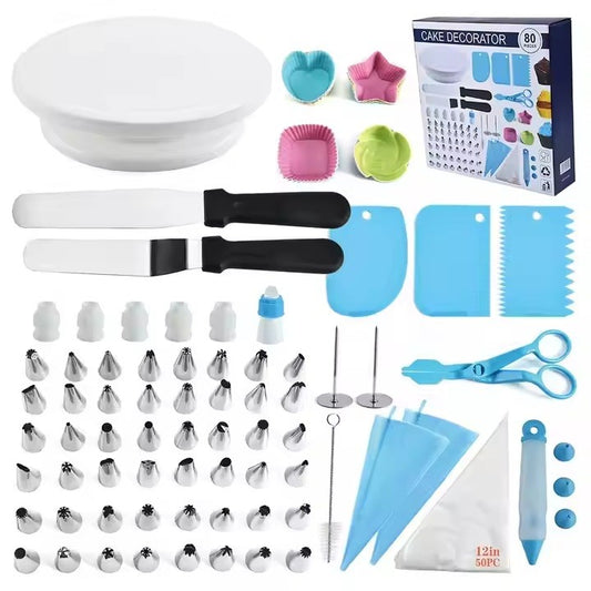 Set 80 Piese Ustensile pentru Ornare Prajituri, Flippy, din Plastic si Otel Inoxidabil, Forme Briose, Multicolor-0