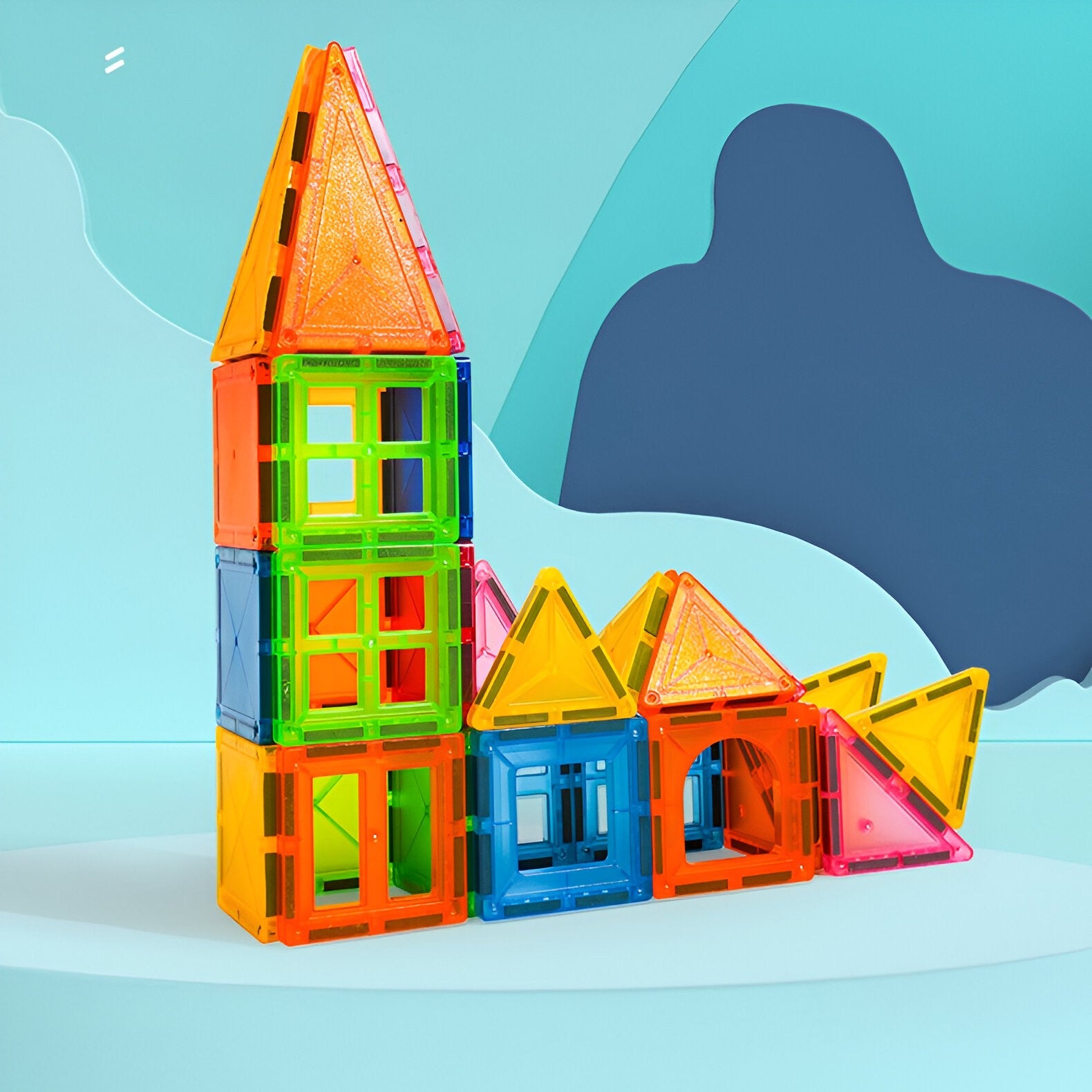 Set 88 Piese Magnetice de Constructie, Flippy, Piese 5.5 cm, Magnetic Tiles, Forme Geometrice, 3 Ani, ABS, Magnet, 27.5 x 21.5 x 17 cm, Multicolor-8