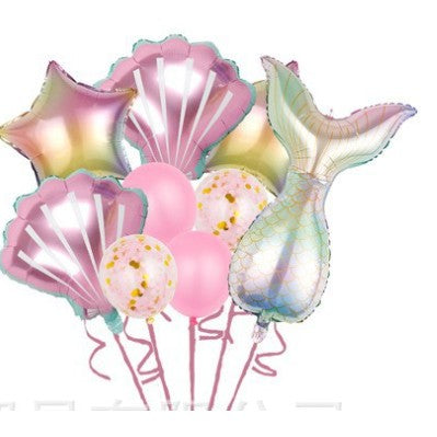 Set 9 baloane, Tematica Sirene, 5 Baloane Folie, 4 baloane latex, Roz Gradient-0