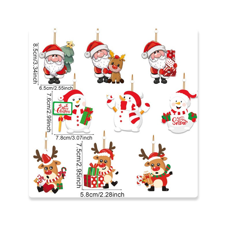 Set 9 Decoratiuni de Craciun din Lemn, Flippy, cu Snur pentru Agatare in Brad, 3 Modele, Model Mos Craciun cu Brad, Ren si Cadouri, Diferite Dimensiuni, Multicolor-4