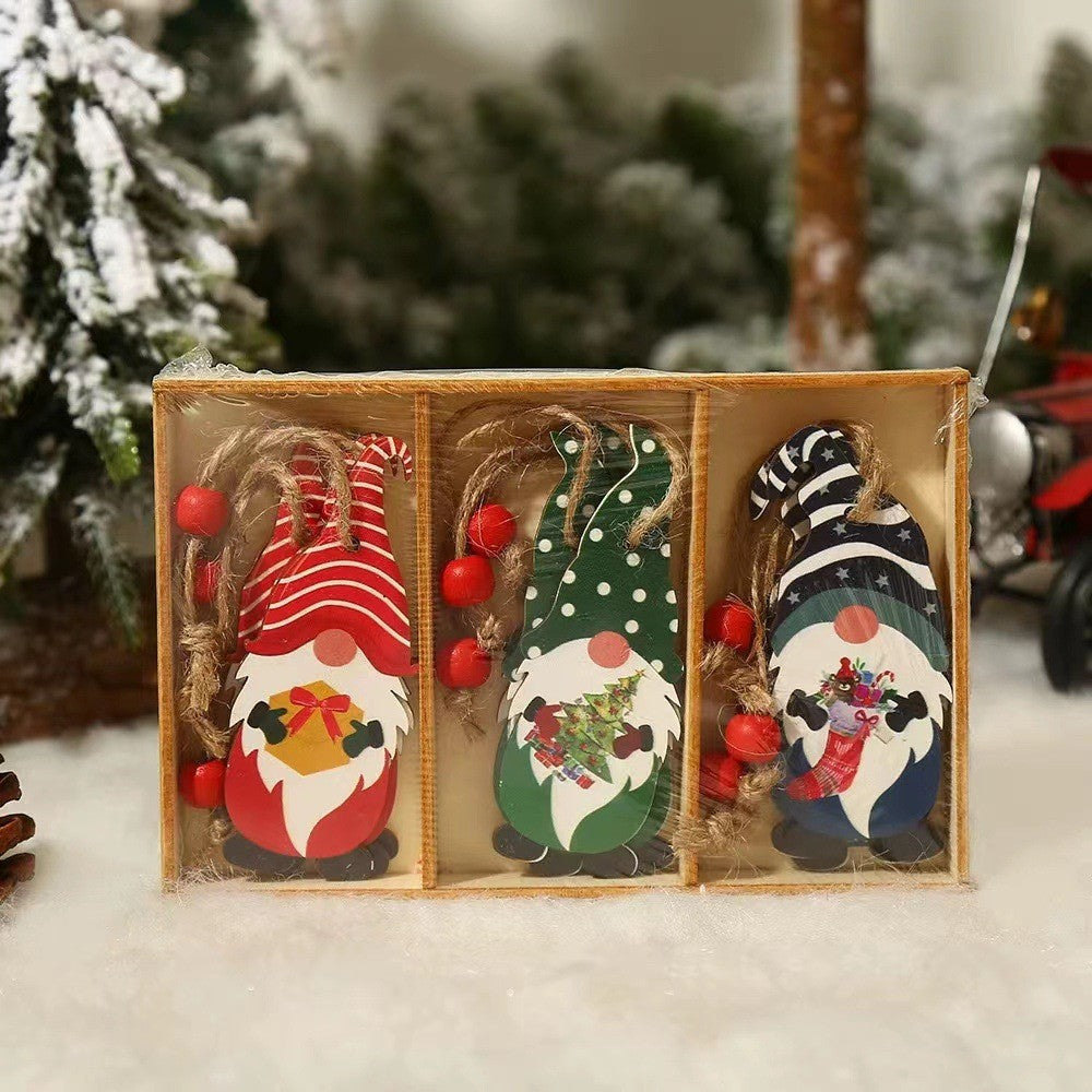 Set 9 Decoratiuni de Craciun din Lemn, Flippy, cu Snur pentru Agatare in Brad, 3 Modele Mos Craciun Diferite Dimensiuni, Multicolor-2