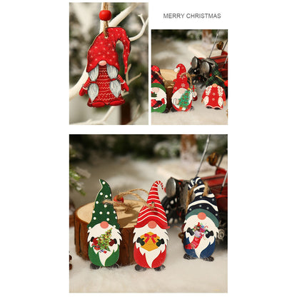 Set 9 Decoratiuni de Craciun din Lemn, Flippy, cu Snur pentru Agatare in Brad, 3 Modele Mos Craciun Diferite Dimensiuni, Multicolor-4