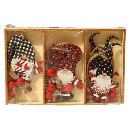 Set 9 Decoratiuni de Craciun din Lemn, Flippy, cu Snur pentru Agatare in Brad, Model Mos Craciun Diferite Dimensiuni, 3 Modele, Multicolor-0