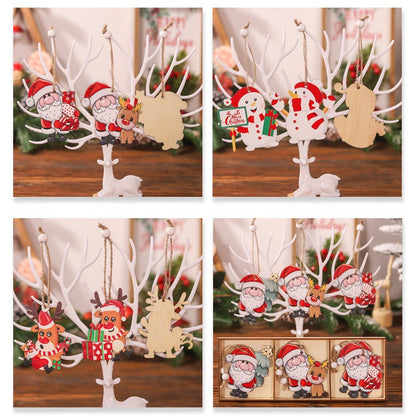 Set 9 Decoratiuni de Craciun din Lemn, Flippy, cu Snur pentru Agatare in Brad, Model Oameni de Zapada, 3 Modele, Diferite Dimensiuni, Multicolor-3