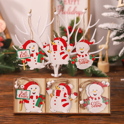 Set 9 Decoratiuni de Craciun din Lemn, Flippy, cu Snur pentru Agatare in Brad, Model Oameni de Zapada, 3 Modele, Diferite Dimensiuni, Multicolor-5