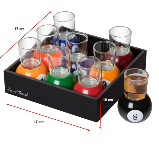 Set 9 pahare de shot Flippy, cu suport tip bila de biliard, detasabil, 30 ml, din sticla, 17 x 17 x 10 cm, multicolor-1