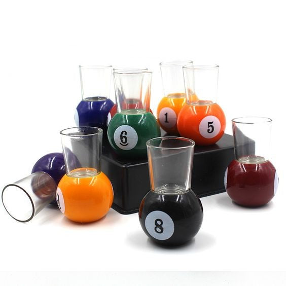 Set 9 pahare de shot Flippy, cu suport tip bila de biliard, detasabil, 30 ml, din sticla, 17 x 17 x 10 cm, multicolor-4