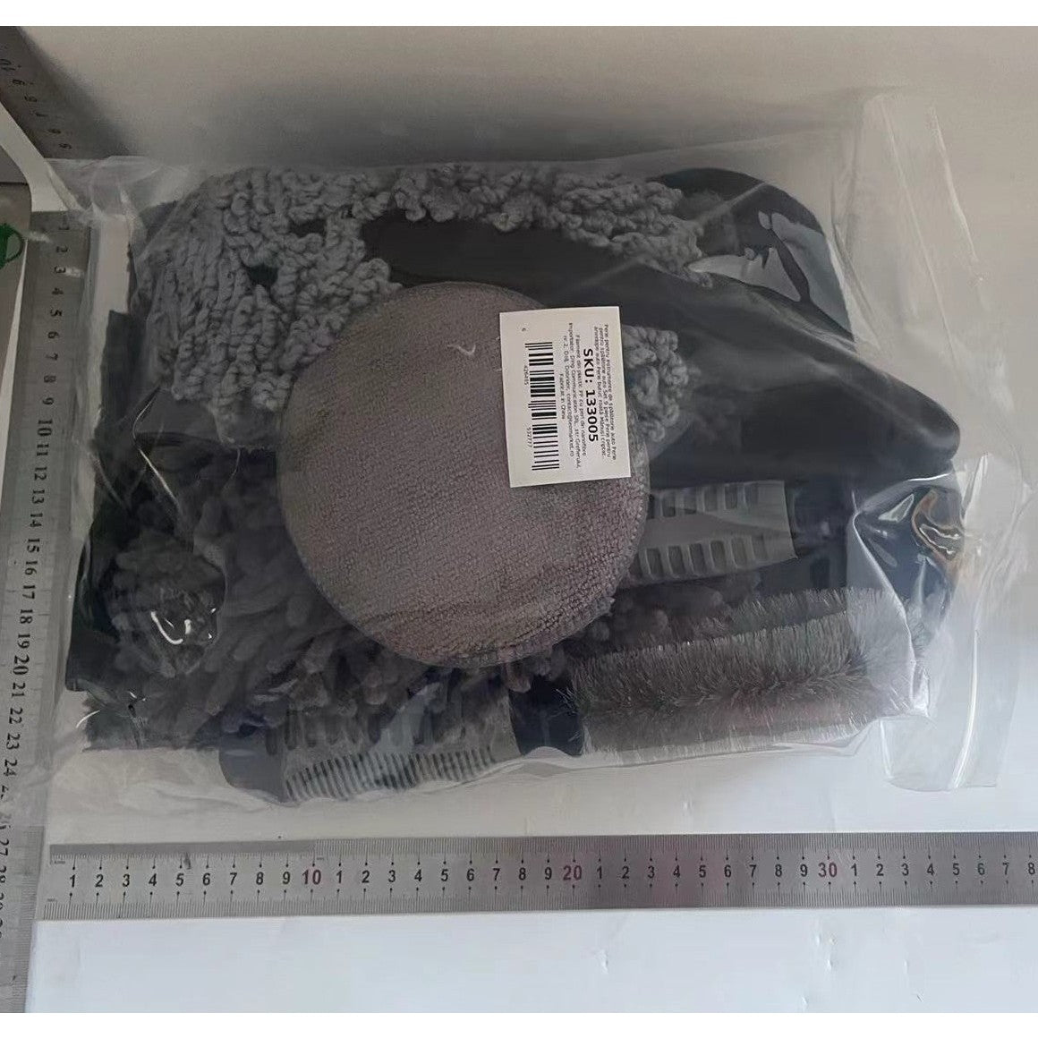 Set 9 Piese pentru Spalat Auto, Flippy, din Plastic si Microfibra, Perii si Lavete, Model B, Gri-1