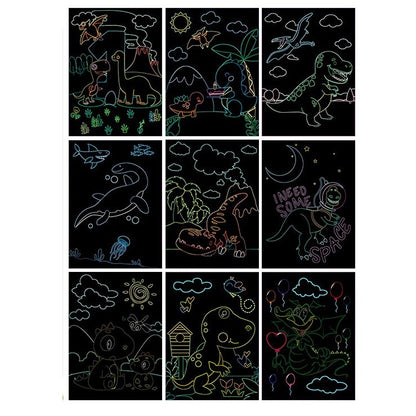 Set 9 Planse Razuibile, Flippy, Scratch ArtCards, +3 Ani, de Razuit si de Colorat, 19 x 14 cm, Model Dinozauri, Multicolor-1