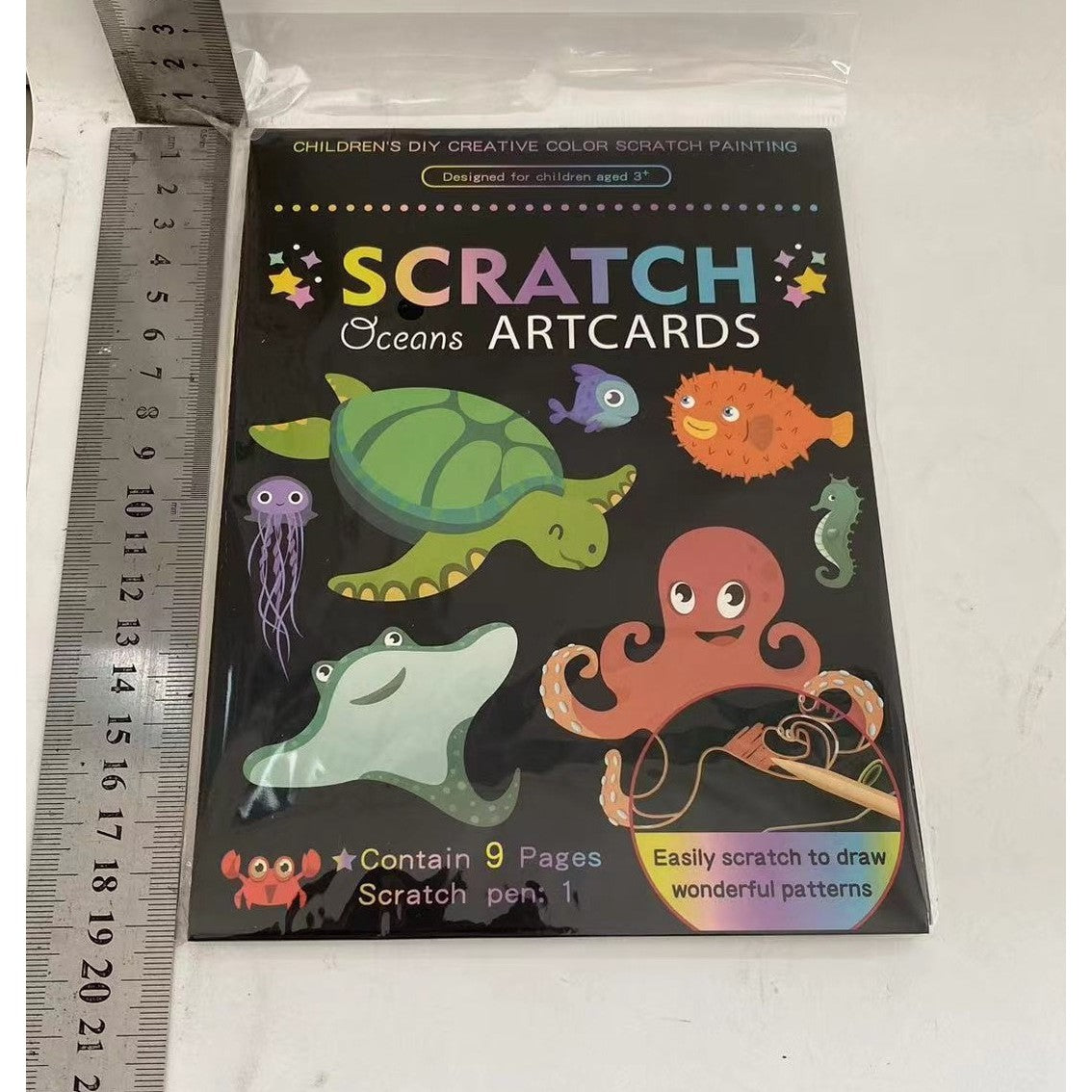 Set 9 Planse Razuibile, Flippy, Scratch ArtCards, +3 Ani, de Razuit si de Colorat, 19 x 14 cm, Model Ocean, Multicolor-1