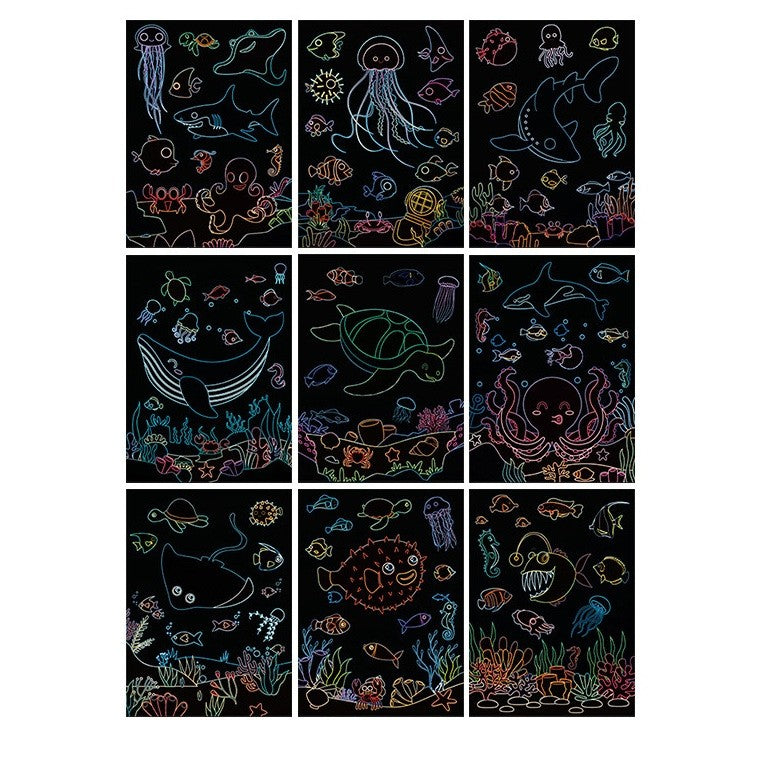 Set 9 Planse Razuibile, Flippy, Scratch ArtCards, +3 Ani, de Razuit si de Colorat, 19 x 14 cm, Model Ocean, Multicolor-2