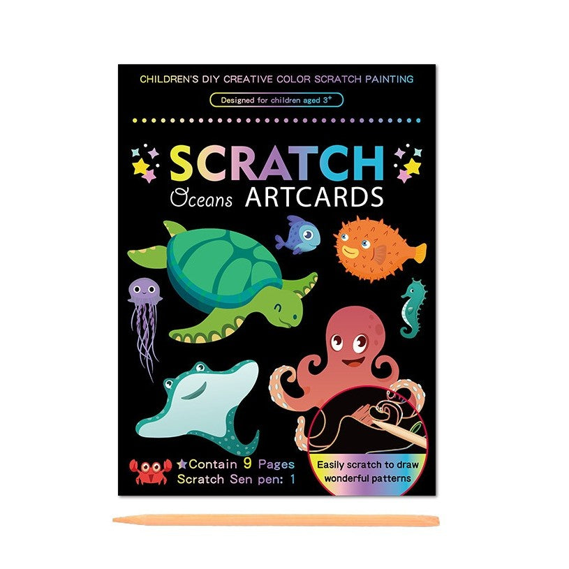 Set 9 Planse Razuibile, Flippy, Scratch ArtCards, +3 Ani, de Razuit si de Colorat, 19 x 14 cm, Model Ocean, Multicolor-0