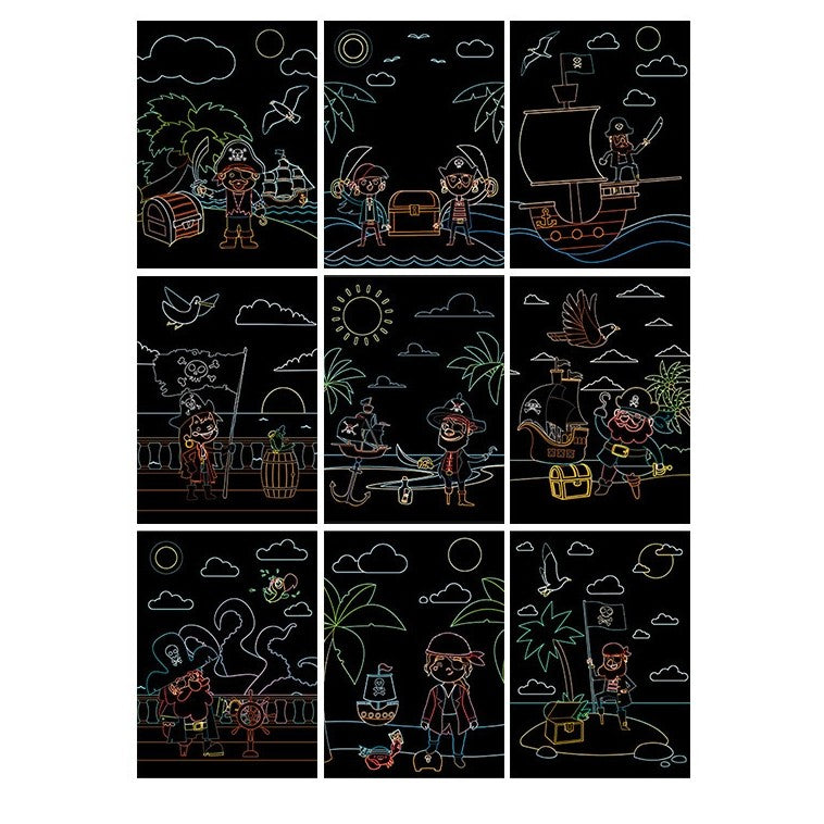 Set 9 Planse Razuibile, Flippy, Scratch ArtCards, +3 Ani, de Razuit si de Colorat, 19 x 14 cm, Model Pirati, Multicolor-1