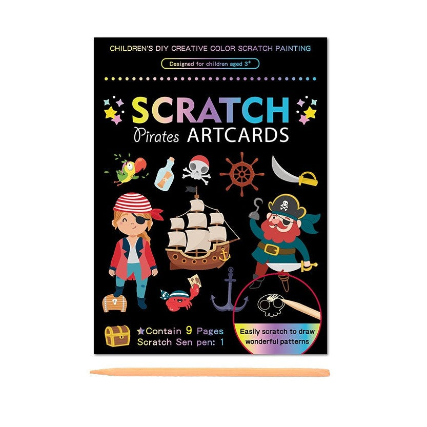 Set 9 Planse Razuibile, Flippy, Scratch ArtCards, +3 Ani, de Razuit si de Colorat, 19 x 14 cm, Model Pirati, Multicolor-0