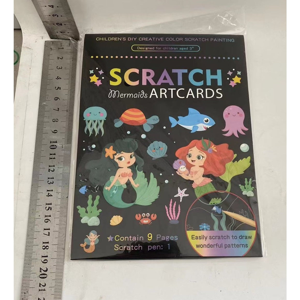 Set 9 Planse Razuibile, Flippy, Scratch ArtCards, +3 Ani, de Razuit si de Colorat, 19 x 14 cm, Model Sirene, Multicolor-1