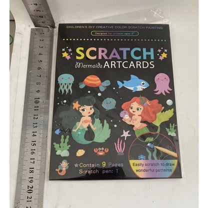 Set 9 Planse Razuibile, Flippy, Scratch ArtCards, +3 Ani, de Razuit si de Colorat, 19 x 14 cm, Model Sirene, Multicolor-1