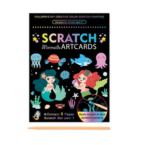 Set 9 Planse Razuibile, Flippy, Scratch ArtCards, +3 Ani, de Razuit si de Colorat, 19 x 14 cm, Model Sirene, Multicolor-0