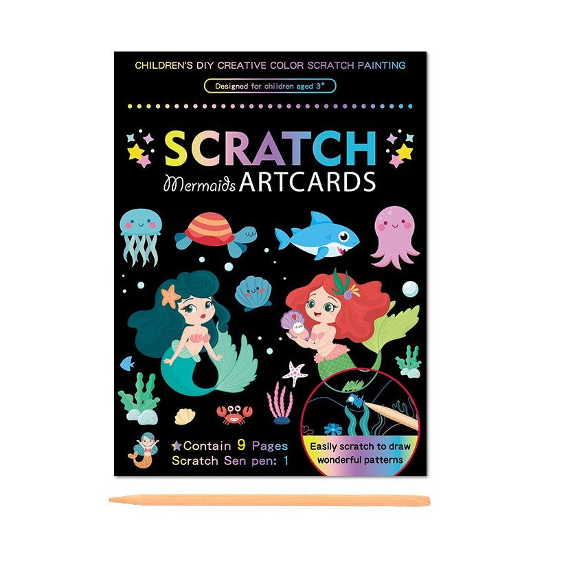 Set 9 Planse Razuibile, Flippy, Scratch ArtCards, +3 Ani, de Razuit si de Colorat, 19 x 14 cm, Model Sirene, Multicolor-0