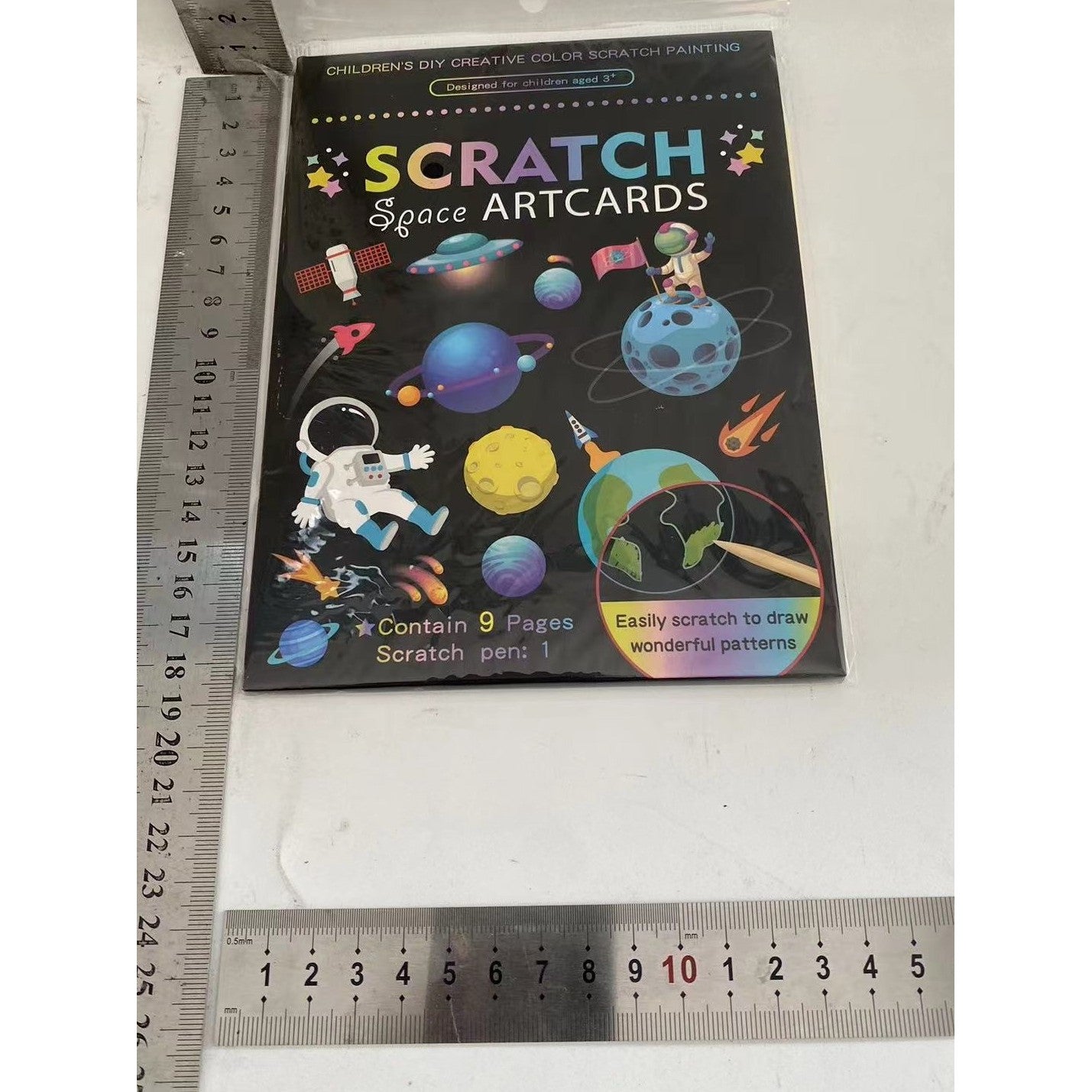 Set 9 Planse Razuibile, Flippy, Scratch ArtCards, +3 Ani, de Razuit si de Colorat, 19 x 14 cm, Model Spatiu Cosmic, Multicolor-8