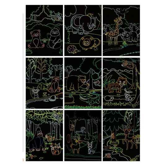 Set 9 Planse Razuibile, Flippy, Scratch ArtCards, +3 Ani, de Razuit si de Colorat, 19 x 14 cm, Model ZOO, Multicolor-1