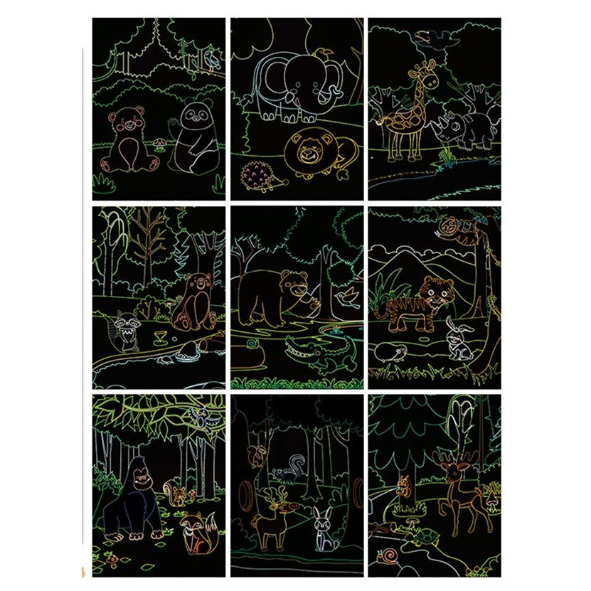 Set 9 Planse Razuibile, Flippy, Scratch ArtCards, +3 Ani, de Razuit si de Colorat, 19 x 14 cm, Model ZOO, Multicolor-1