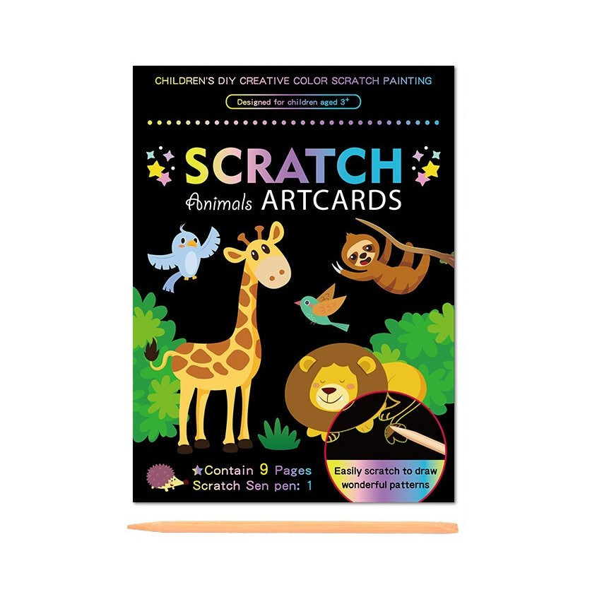 Set 9 Planse Razuibile, Flippy, Scratch ArtCards, +3 Ani, de Razuit si de Colorat, 19 x 14 cm, Model ZOO, Multicolor-0