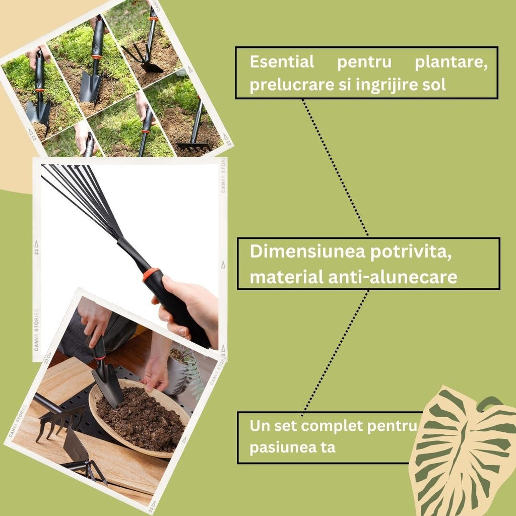 Set 9 Unelte de Gradina Flippy, pentru Plantare Prelucrare Sol si Ingrijire Plante, Material PVC si cardboard, 25 x 14.5 cm, negru-1