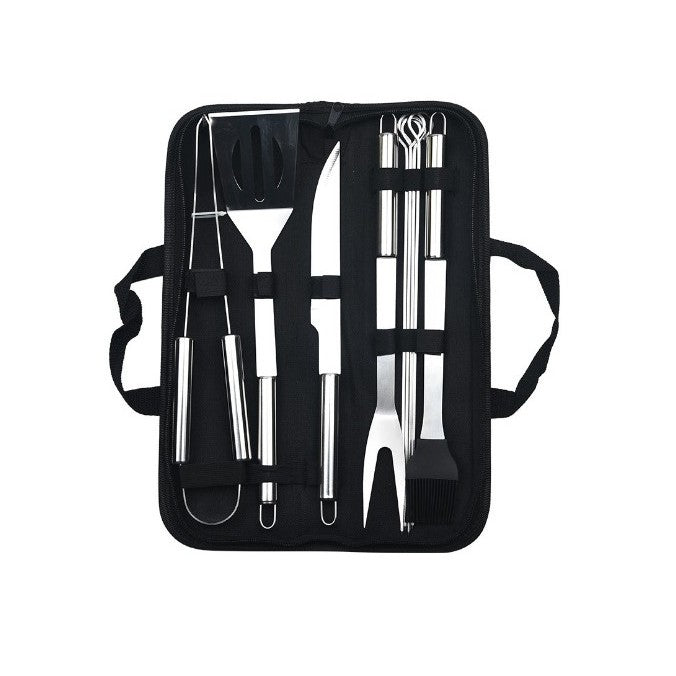 Set 9 Ustensile pentru Gratar, Flippy, din Otel Inoxidabil, Geanta Oxford, Argintiu-0