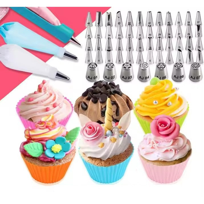 Set 92 Piese Ustensile pentru Ornare Prajituri, Flippy, din Plastic si Otel Inoxidabil, Forme Briose, Multicolor-3