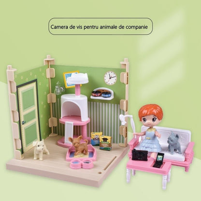 Set adapost pentru animalute Flippy, casa de papusi cu mobilier si ustensile, activitati distractive-5