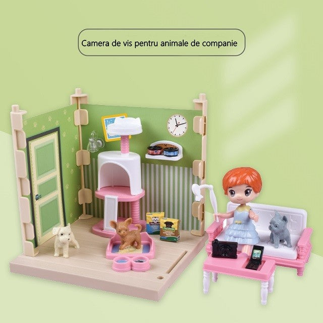 Set adapost pentru animalute Flippy, casa de papusi cu mobilier si ustensile, activitati distractive-5