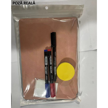 Set Agenda A5 Reutilizabila cu Pagini Tip Tabla, Agenda Pagini Albe cu Stergere Uscata, 3 Markere, 1 Burete și 1 Laveta de sters, Portabila, 24 x 16.5 cm, Coperta Piele, Roz Pal-5