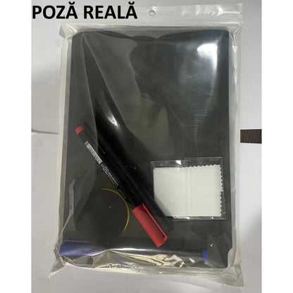Set Agenda A5 Reutilizabila cu Pagini Tip Tabla, Agenda Pagini Albe cu Stergere Uscata, 3 Markere, 1 Burete și 1 Laveta de sters, Portabila, 24 x 16.5 cm, Coperta Piele, Negru-5