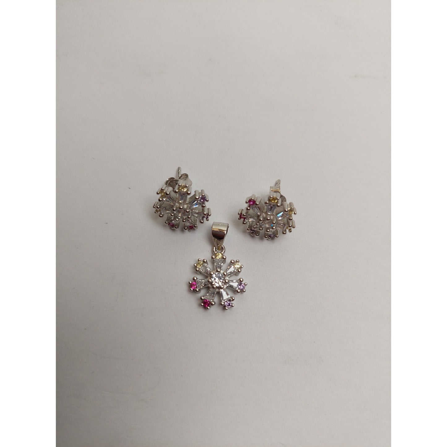 Set Argint 925 Floare cu Margini Colorate, Jolie Silver, 4.4g, 1.5 cm x 1.7 cm-1