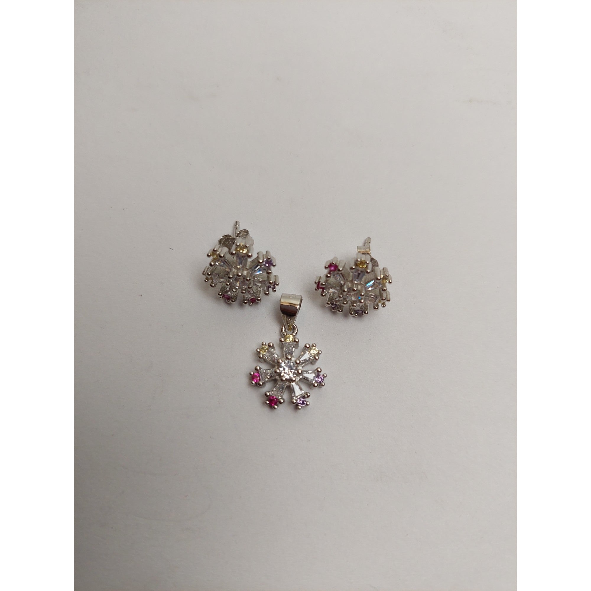 Set Argint 925 Floare cu Margini Colorate, Jolie Silver, 4.4g, 1.5 cm x 1.7 cm-1